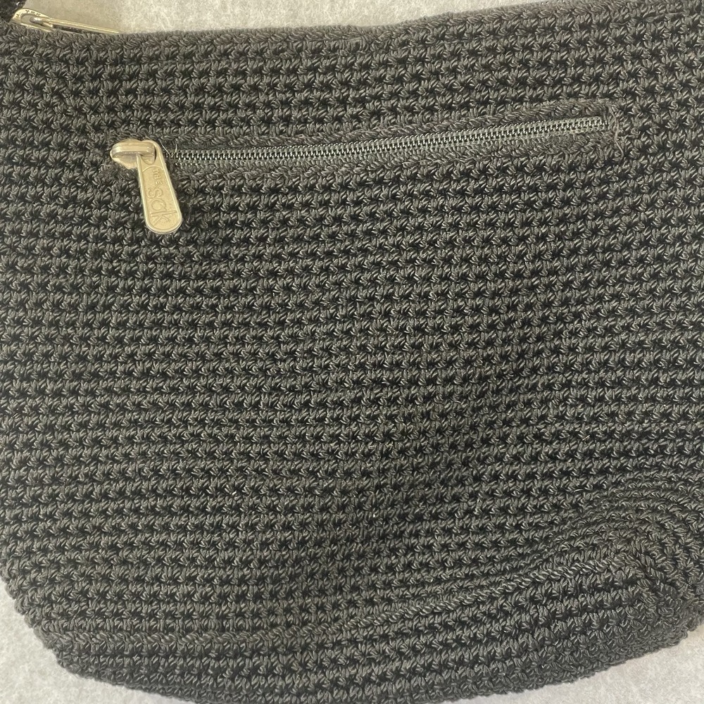 Vintage The Sak 1990's Woven Hand Crochet‎ Shoulder Bag Black Hobo Boho Zip 9x7 - Picture 4 of 13